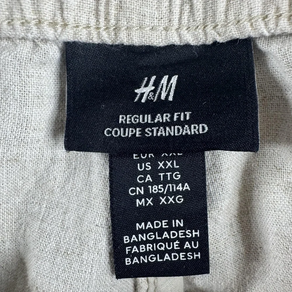 H&M Pants Mens 2XL Beige Linen Blend Elastic Waist Drawstring Chino Summer
